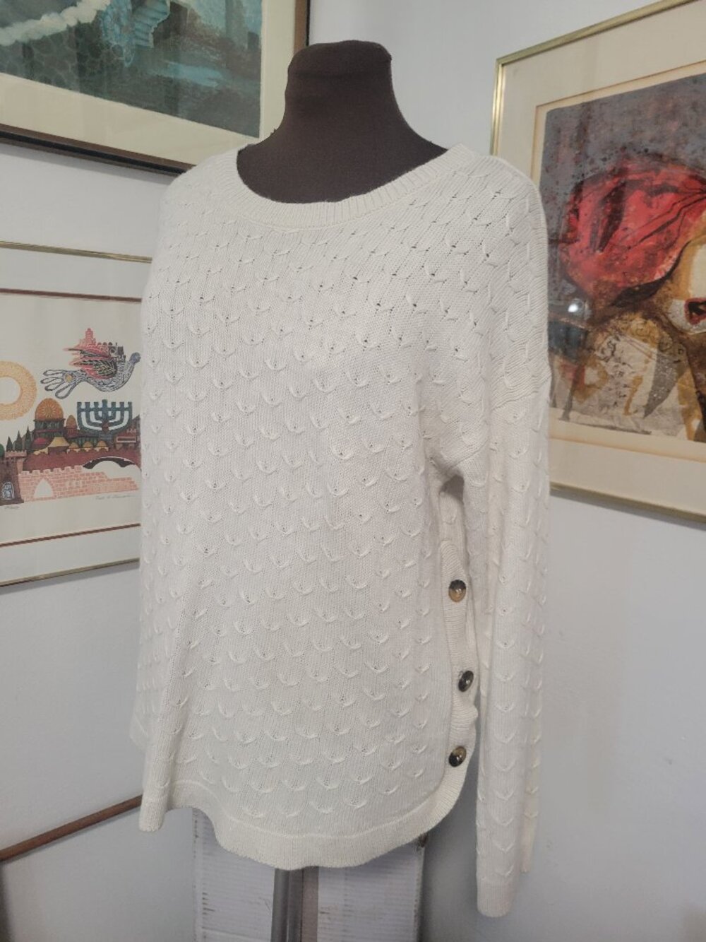 Fat Face Detailed Knit Sweater Side Buttons Size 10